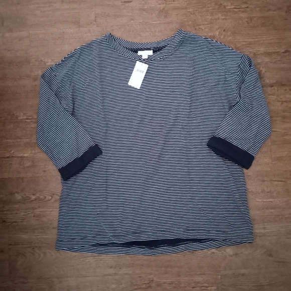 JJill Womens cozy Navy Cream Striped top NWT 3/4 sleeves, cuffs.  Preppy - Picture 2 of 5